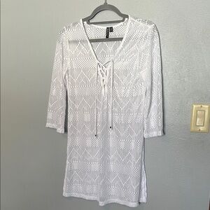Chic White Lace-Up Swim Cover-Up